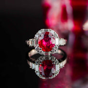 Burma(Myanmar) Natural Pigeon Blood Ruby Stone Ring 2.02ct, Diamond 1.01ct Pt900 Platinum